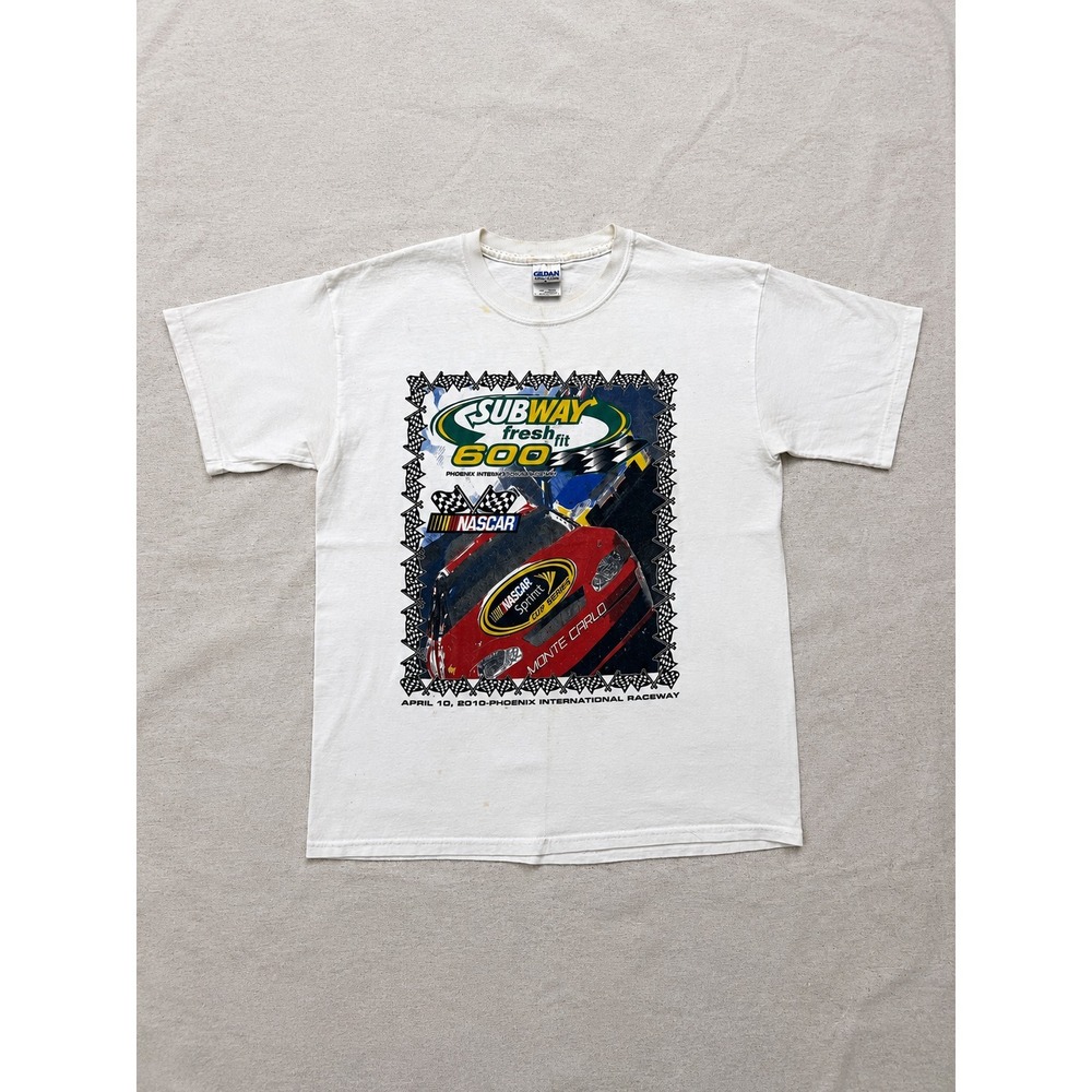 Vintage 2010 Subway Fresh Fit 600 NASCAR Sprint Cup Race T-Shirt Men's L White